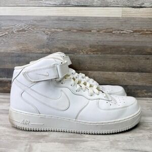 Nike Air Force 1 Mid 07 Mens Size 12 White Leather Sneakers Shoes 315123-111